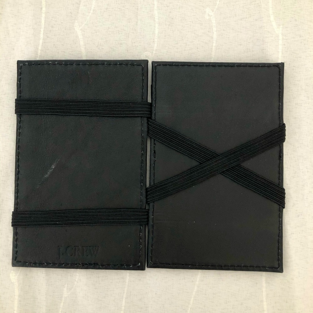 J Crew black leather flip wallet